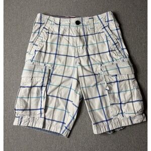 Red Camel Men's‎ Blue And White Plaid Cargo Utility Shorts Size 29 100% Cotton